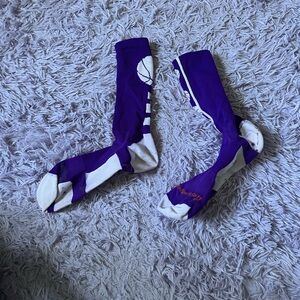 Purple and White Basketball Crew Socks